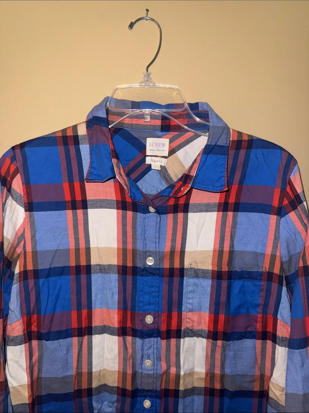 J. Crew Plaid Perfect Fit Shirt women’s size Large L